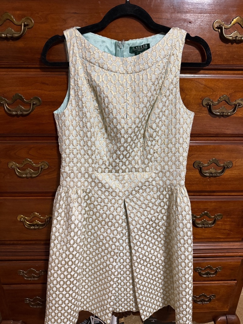 Lauren Ralph Lauren Cream Mini Dress with Gold Brocade